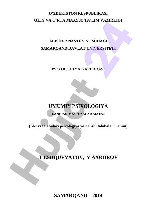 Umumiy psixologiya fanidan ma'ruzalar matni