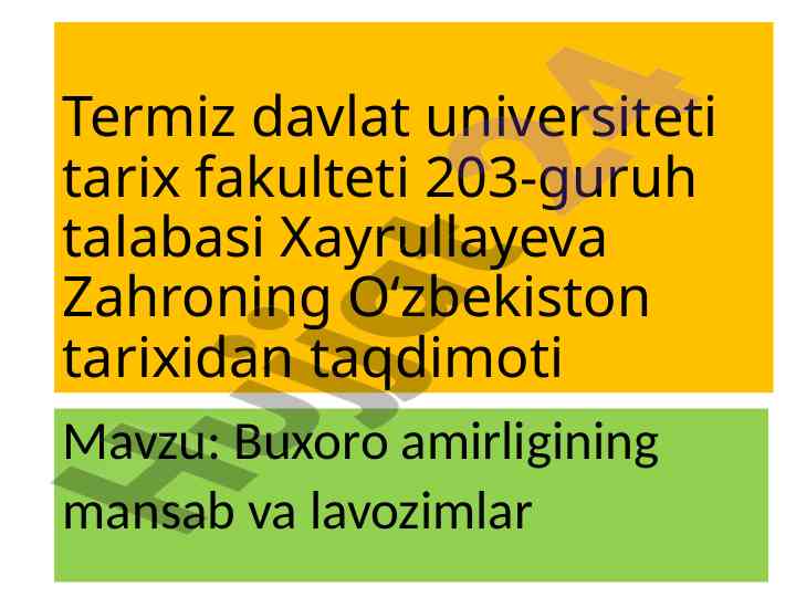 Buxoro amirligining mansab va lavozimlari taqdimoti