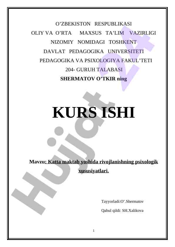 Katta maktab yoshida rivojlanish psixologiyasi