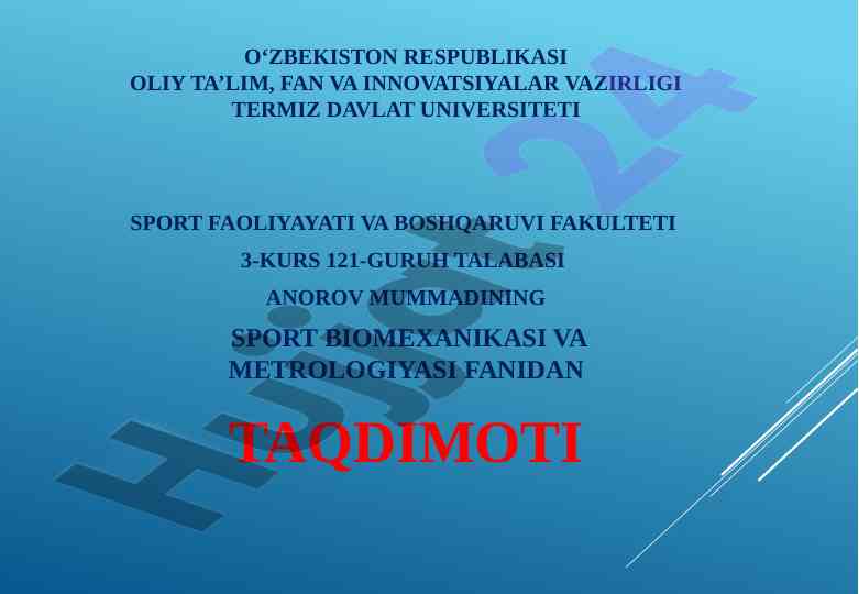 Sport biomexanikasi va metrologiyasi taqdimoti