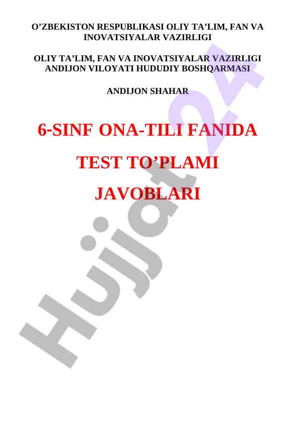 Ona tili 6-sinf test to'plami javoblari