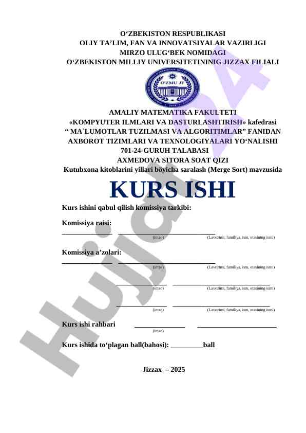 Kurs ishida ma'lumotlar tuzilmasi va algoritmlar
