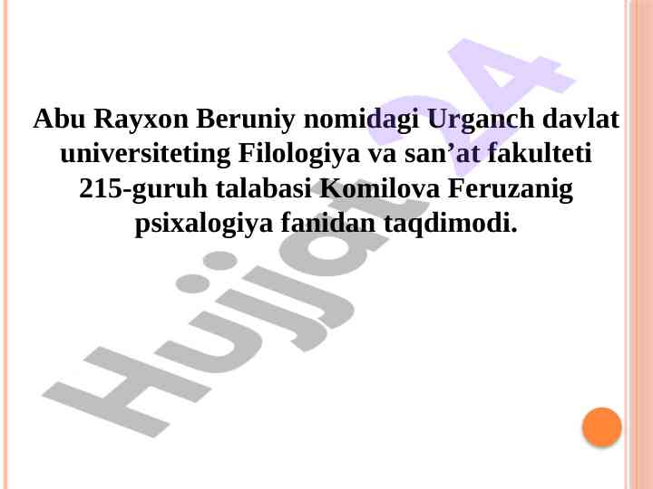 Ontogenez psixologiyasi bo'yicha taqdimot