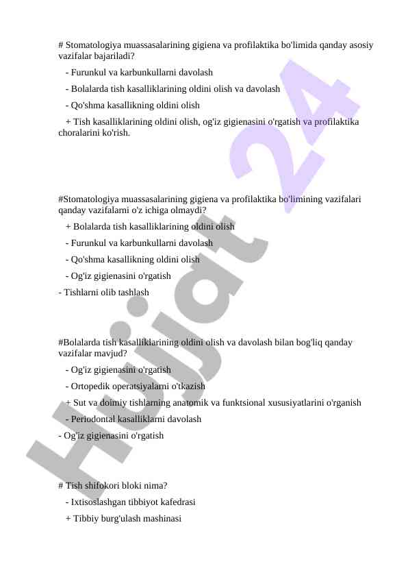 Stomatologiyada gigiena va profilaktika vazifalari