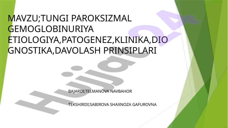 Tungi paroksizmal gemoglobinuriya tasnifi va davolash