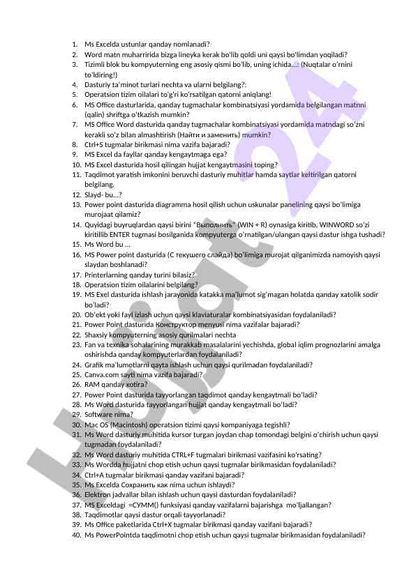 Ms office dasturlari bo‘yicha o‘quv qo‘llanma