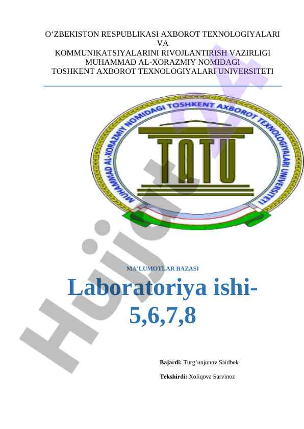 Mantiqiy operatorlar bilan ishlash laboratoriya ishlari