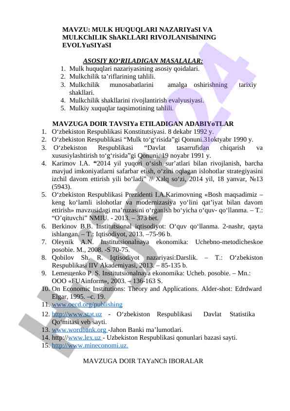 Mulk huquqlari nazariyasi va mulkchilik shakllari