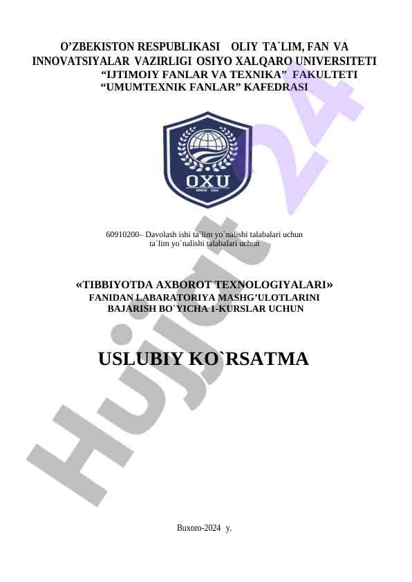 Tibbiyotda axborot texnologiyalari laboratoriya mashg‘ulotlari