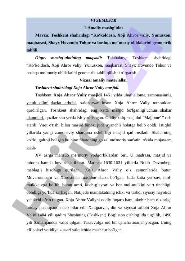 Geometrik tahlil: toshkentning me'moriy obidalari