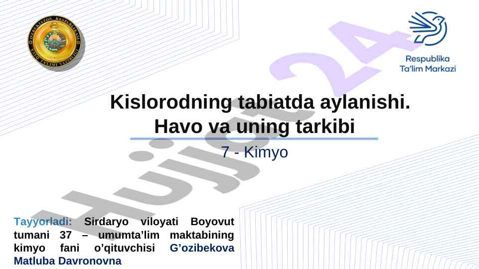 Kimyo darsida kislorodning aylanishi tabiati