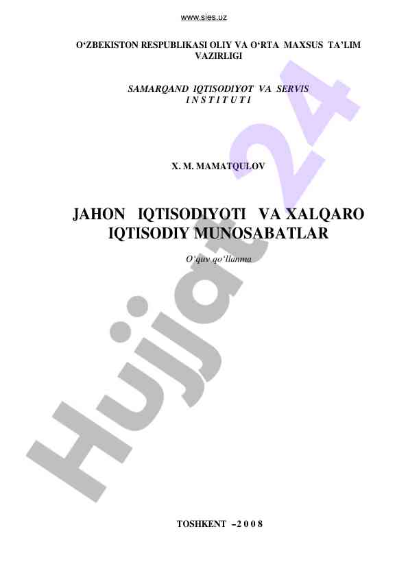 Jahon iqtisodiyoti va xalqaro iqtisodiy munosabatlar