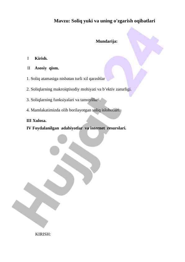 Soliq yuki va o'zgarish oqidatlari