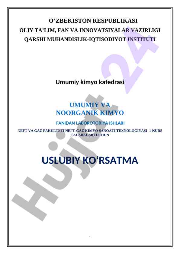 Uslubiy ko‘rsatma umumiy kimyo laboratoriya ishlari