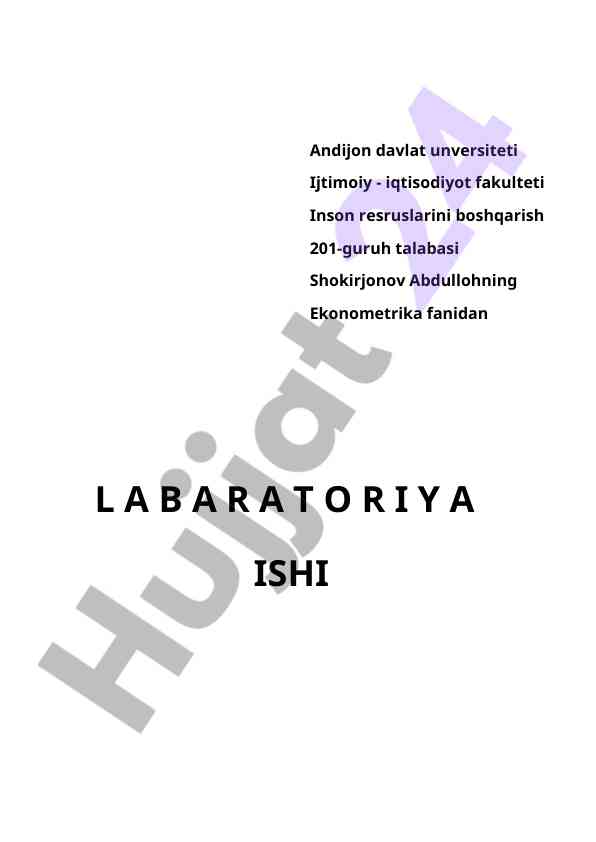 Ekonometrika fanidan laboratoriya ishlari