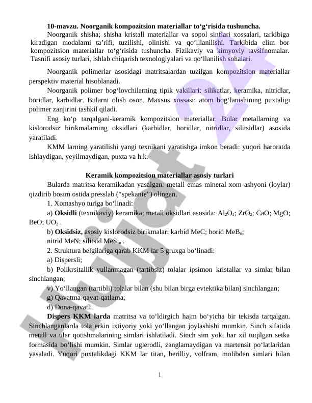 Noorganik kompozitsion materiallar tushunchasi