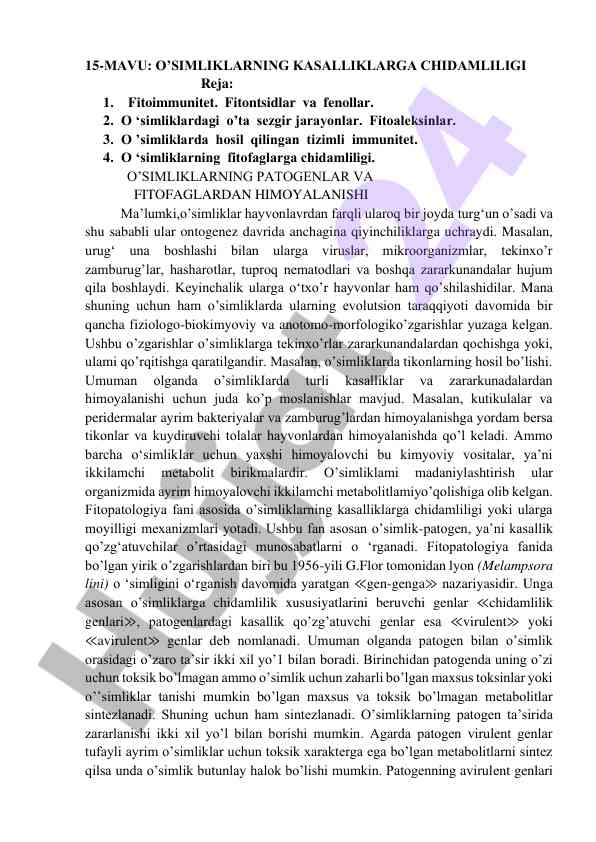 O'simliklarning kasalliklarga chidamliligi tahlili