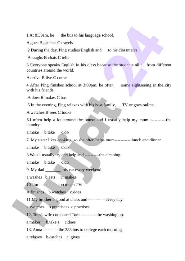 English language exercises for daily activities