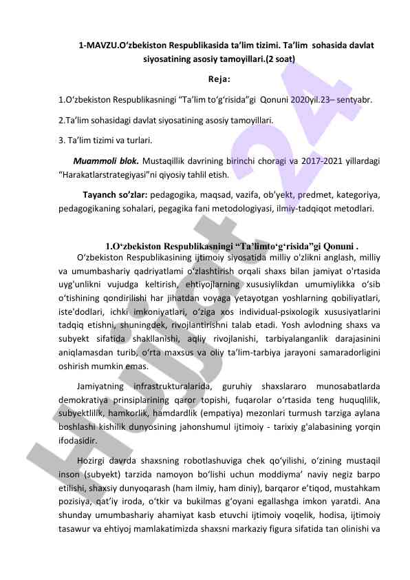O‘zbekiston ta’lim tizimi va davlat siyosati
