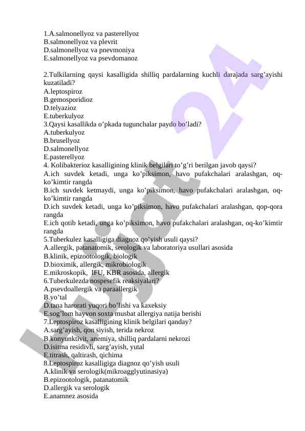 Tibbiyot tizimida kasalliklar bo'yicha savollar