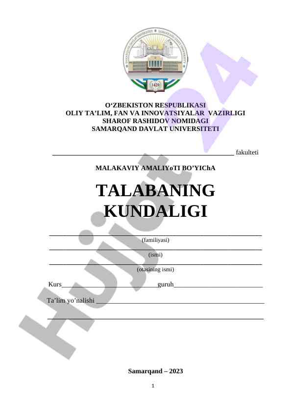 Malakaviy amaliyot talabasi kundaligi