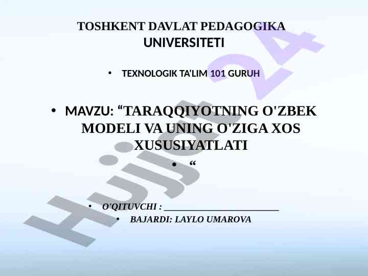 O'zbek modeli va uning xususiyatlari taqdimoti