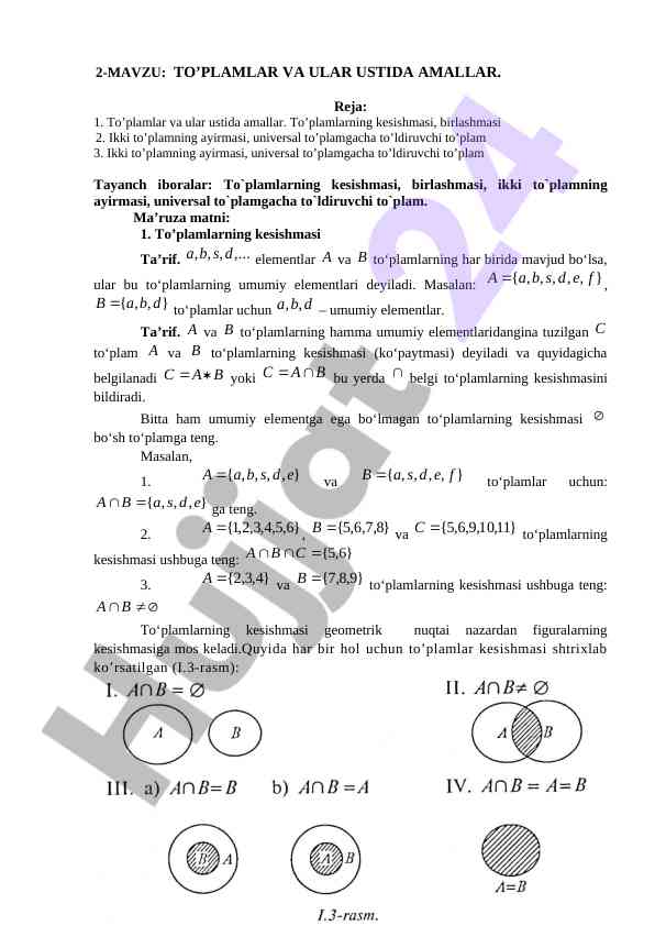 To’plamlar va ular ustida amallar oziqlantira