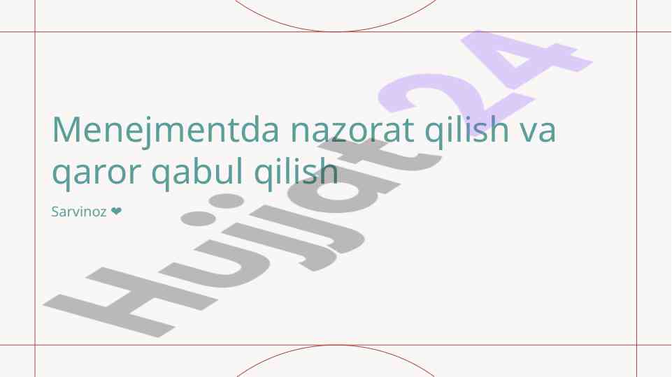 Nazorat qilish va qaror qabul qilish strategiyalari