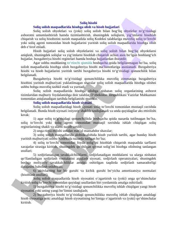 Soliq hisobi asoslari va hisob hujjatlari tahlili