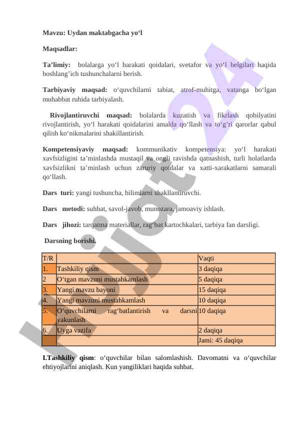Maktabgacha ta’limda yo‘l harakati qoidalari
