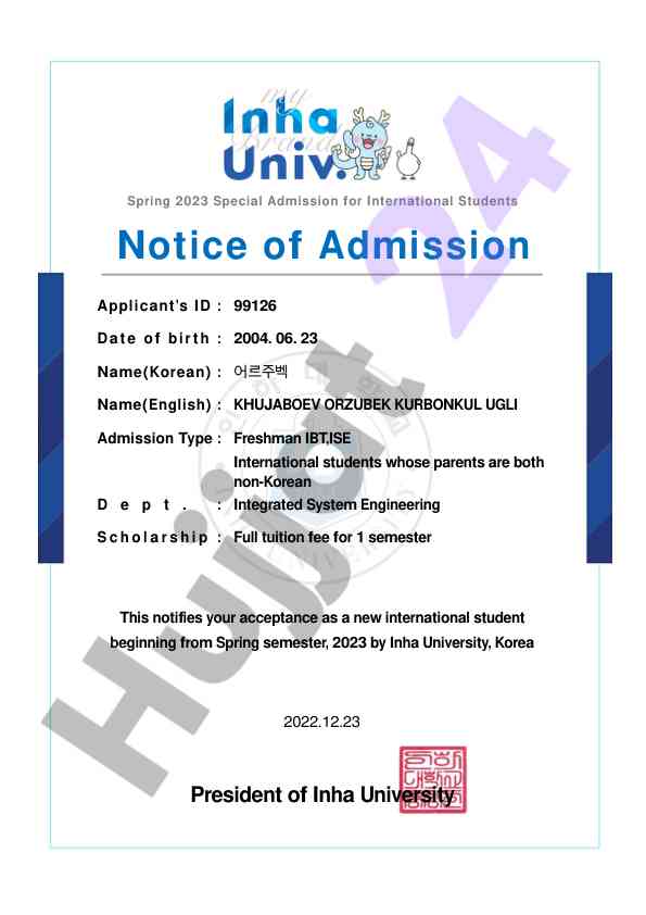 Spring 2023 international student admission notice
