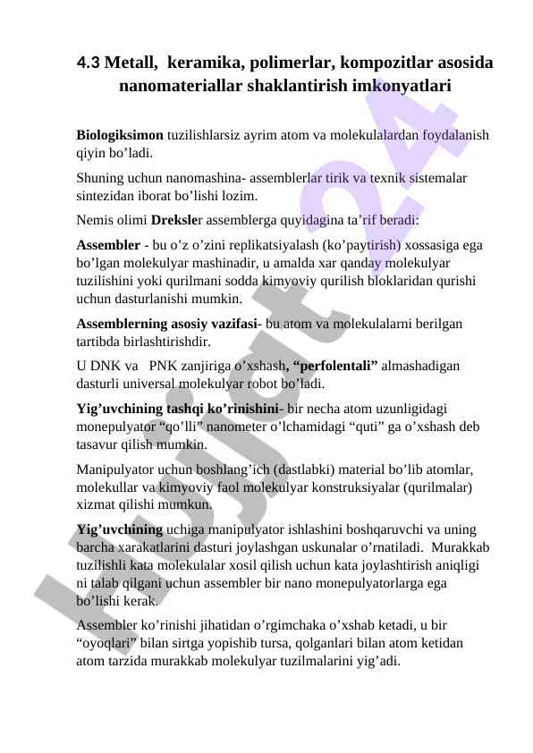 Nanomateriallar shaklantirish imkonyatlari