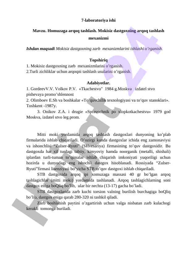 Mokisiz dastgoxda arqoq tashlash mexanizmi