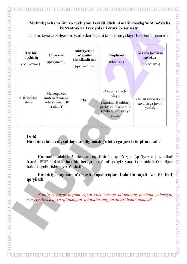 Maktabgacha ta’lim va tarbiyani tashkil etish