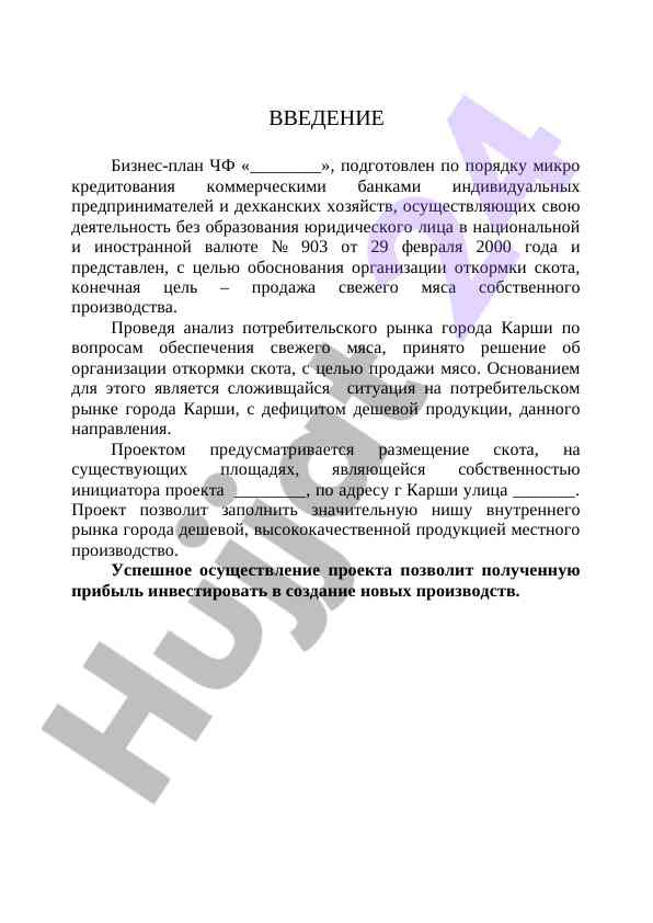 Biznes-plan chf organizatsiyasi o‘tkazish