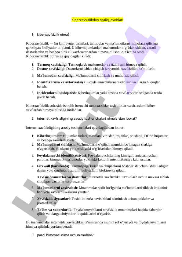 Kiberxavfsizlik asoslari va tizimlari