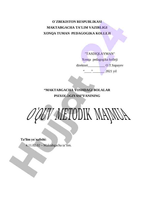 Maktabgacha yoshdagi bolalar psixologiyasi