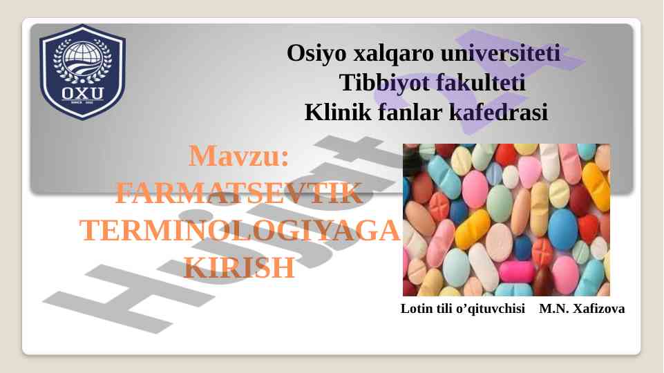 Farmatsevtik terminologiyaga kirish