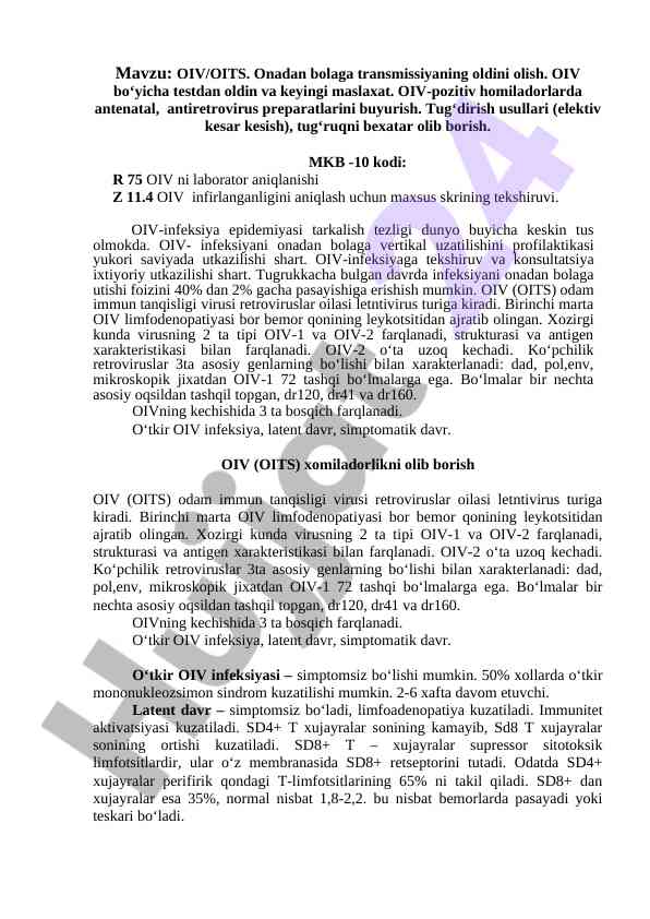 Oiv oits naqshlari va profilaktika usullari