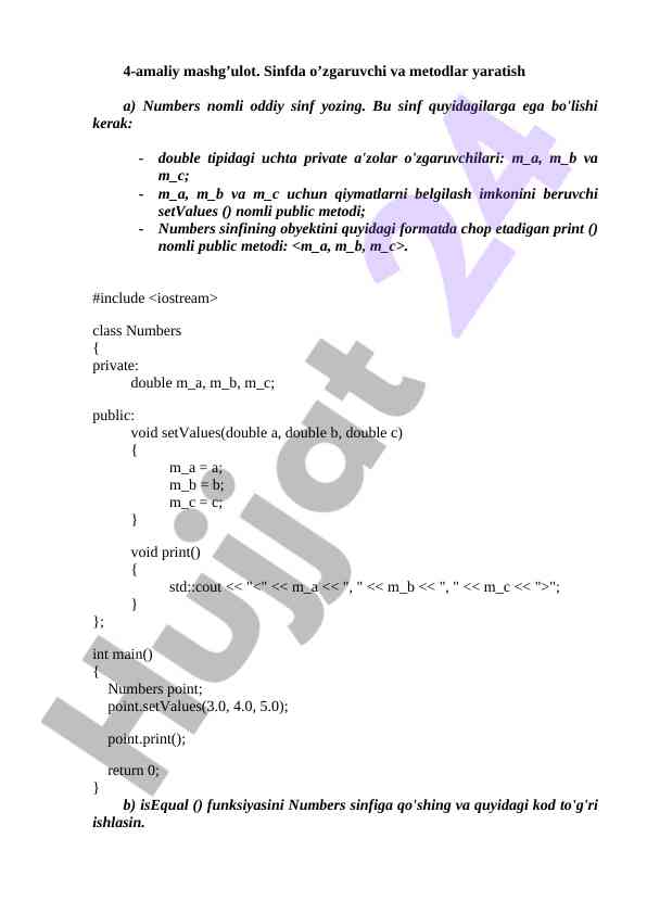Sinfdagi o'zgaruvchilar va metodlar yaratish