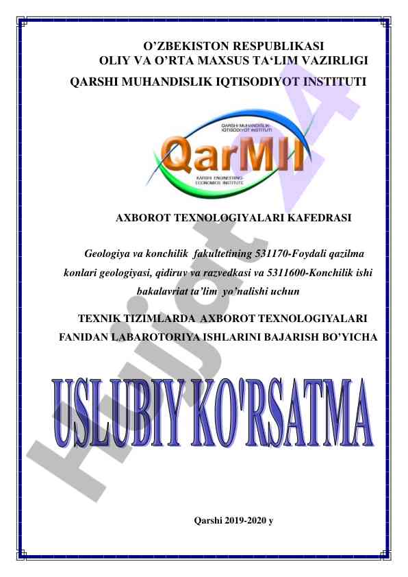 Laboratoriya ishlari bo'yicha usuliy ko'rsatma