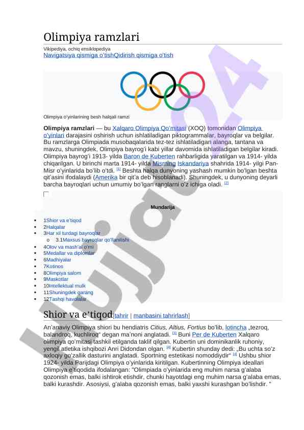 Olimpiya ramzlari va ularning tarixi