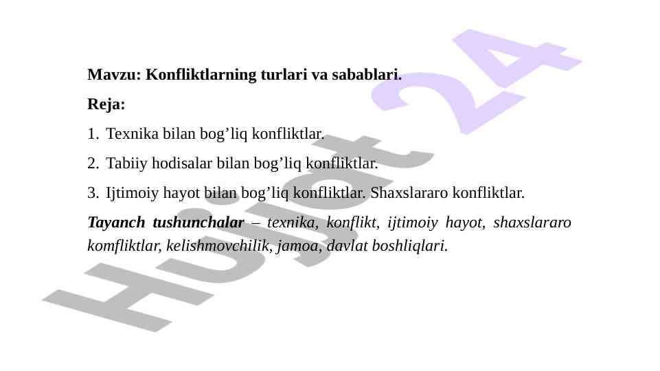 Konfliktlarning turlari va sabablari
