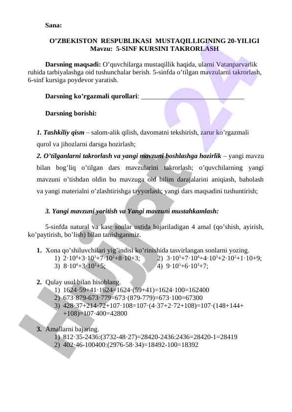 5-sinfda mustaqillik va vatanparvarlik tarbiyasi