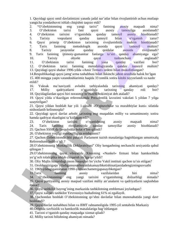 O‘zbekiston tarixi fanining asosiy tamoyillari