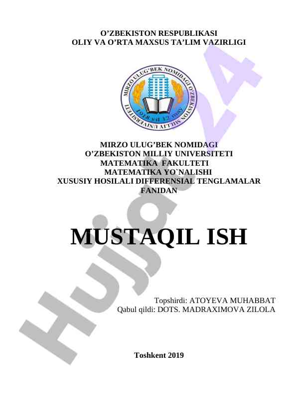 Differensial tenglamalar fanidan mustaqil ish