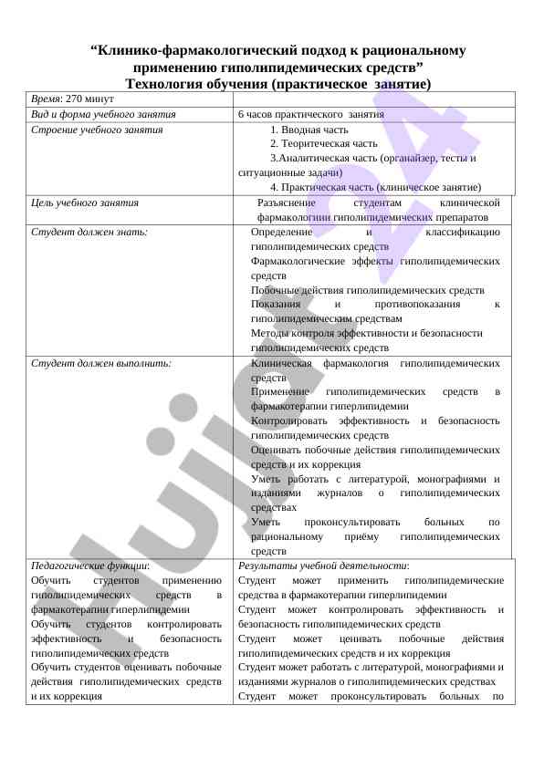 Клинико-фармакологический подход к гиполипидемическим средствам