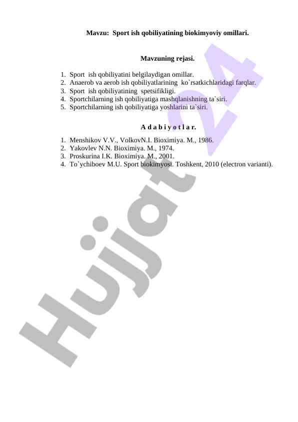 Sport ish qobiliyatining biokimyoviy omillari