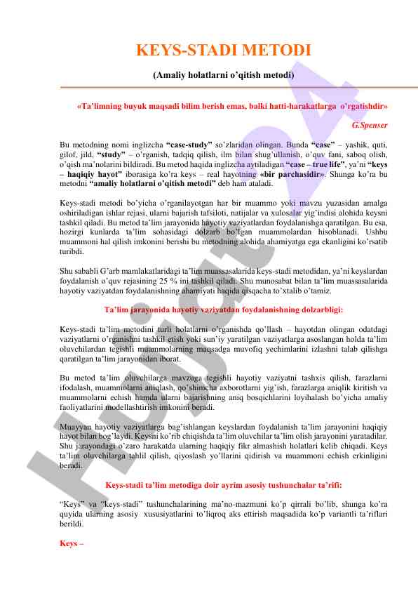 Keys-stadi metodi o‘qitishda amaliy holatlarni tahlil