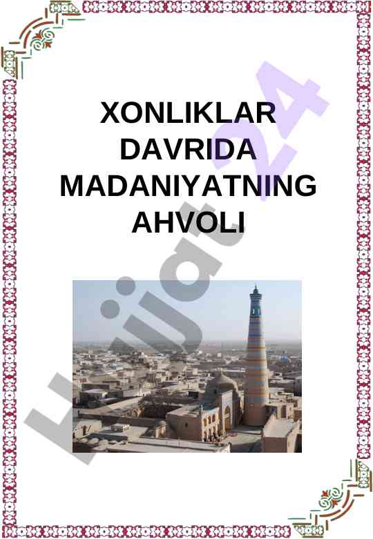 Xonliklar davrida madaniyat va qurilish inshootlari
